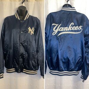 🎄 RARE Vintage NY New York Yankees Nevy Satin Starter Jacket